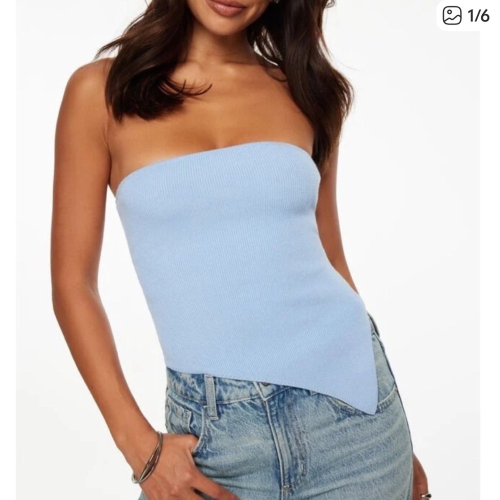 DYNAMITE Light blue Strapless knit Top - Picture 6 of 8